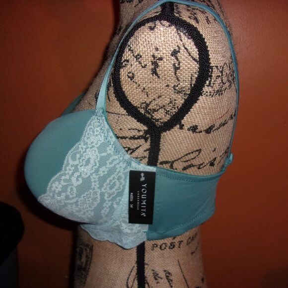 Youmita 40DDD Aqua Floral Lace Full Coverage Bra NWT - Picture 5 of 12